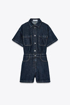 Denim Utility Playsuit with Chest Pockets – Women's Short Boilersuit