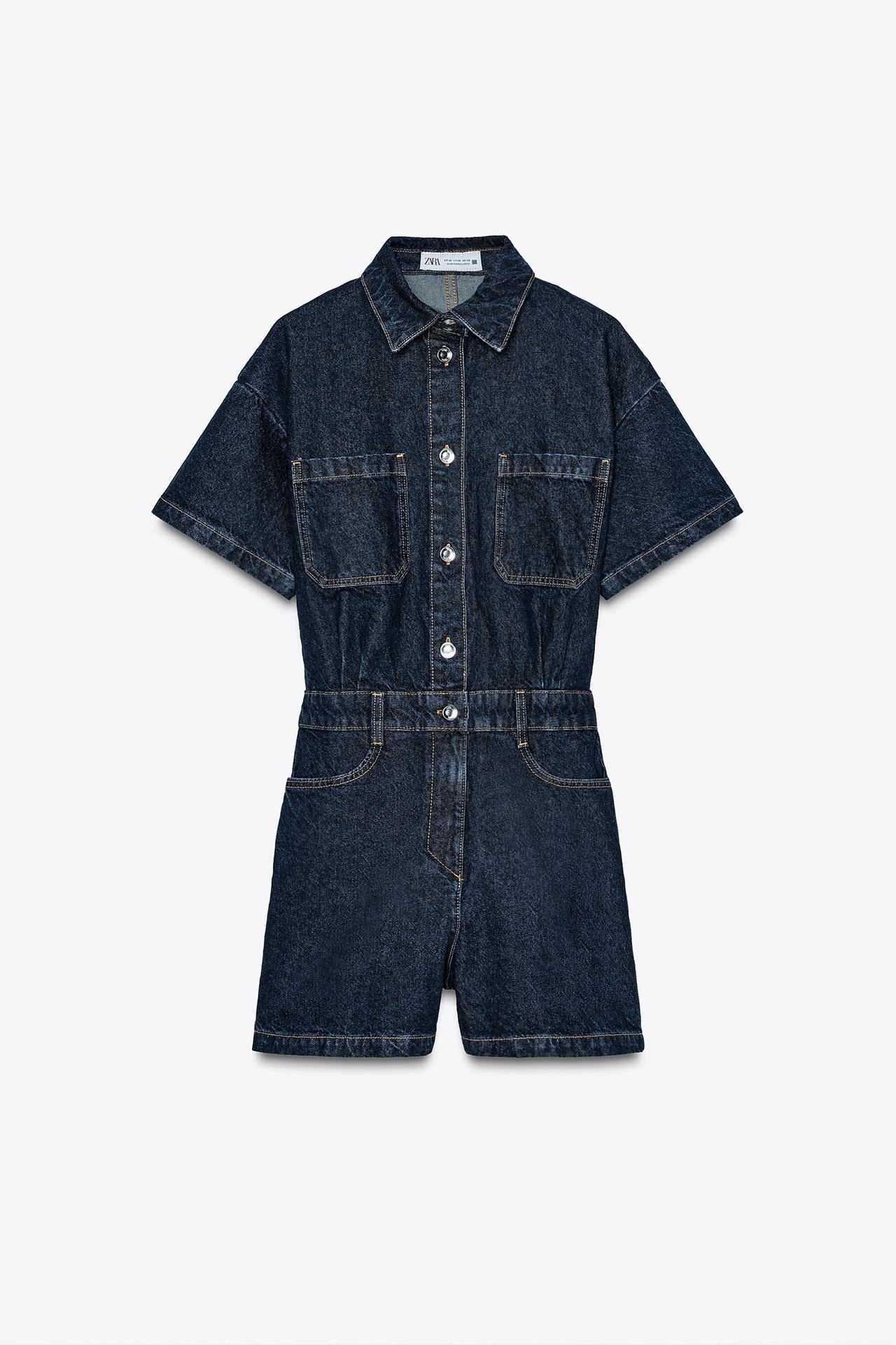 Denim Utility Playsuit with Chest Pockets – Women's Short Boilersuit