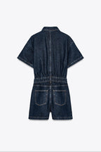 Denim Utility Playsuit with Chest Pockets – Women's Short Boilersuit