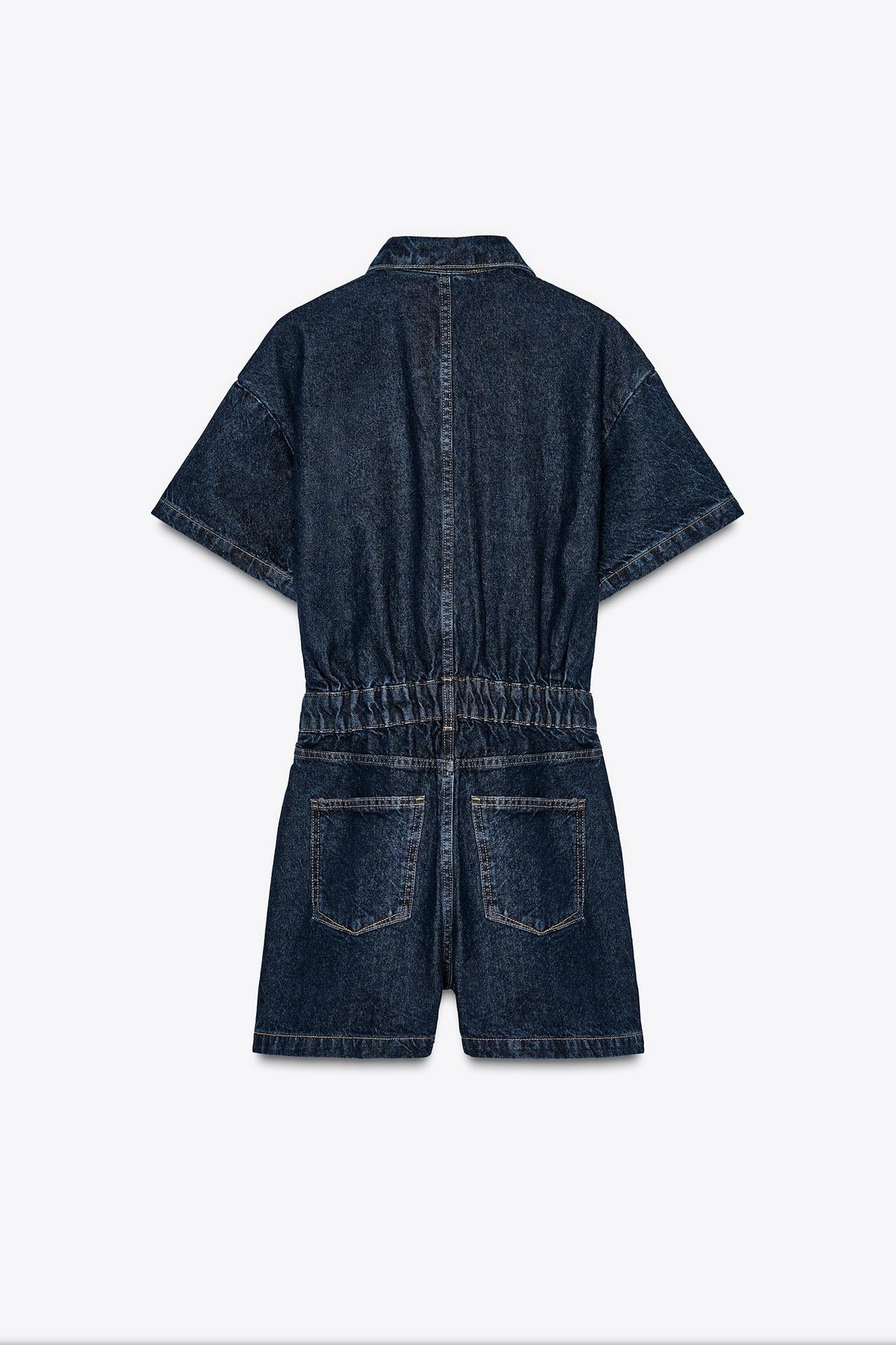 Denim Utility Playsuit with Chest Pockets – Women's Short Boilersuit