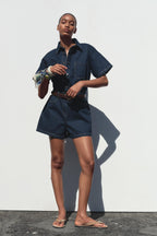 Denim Utility Playsuit with Chest Pockets – Women's Short Boilersuit