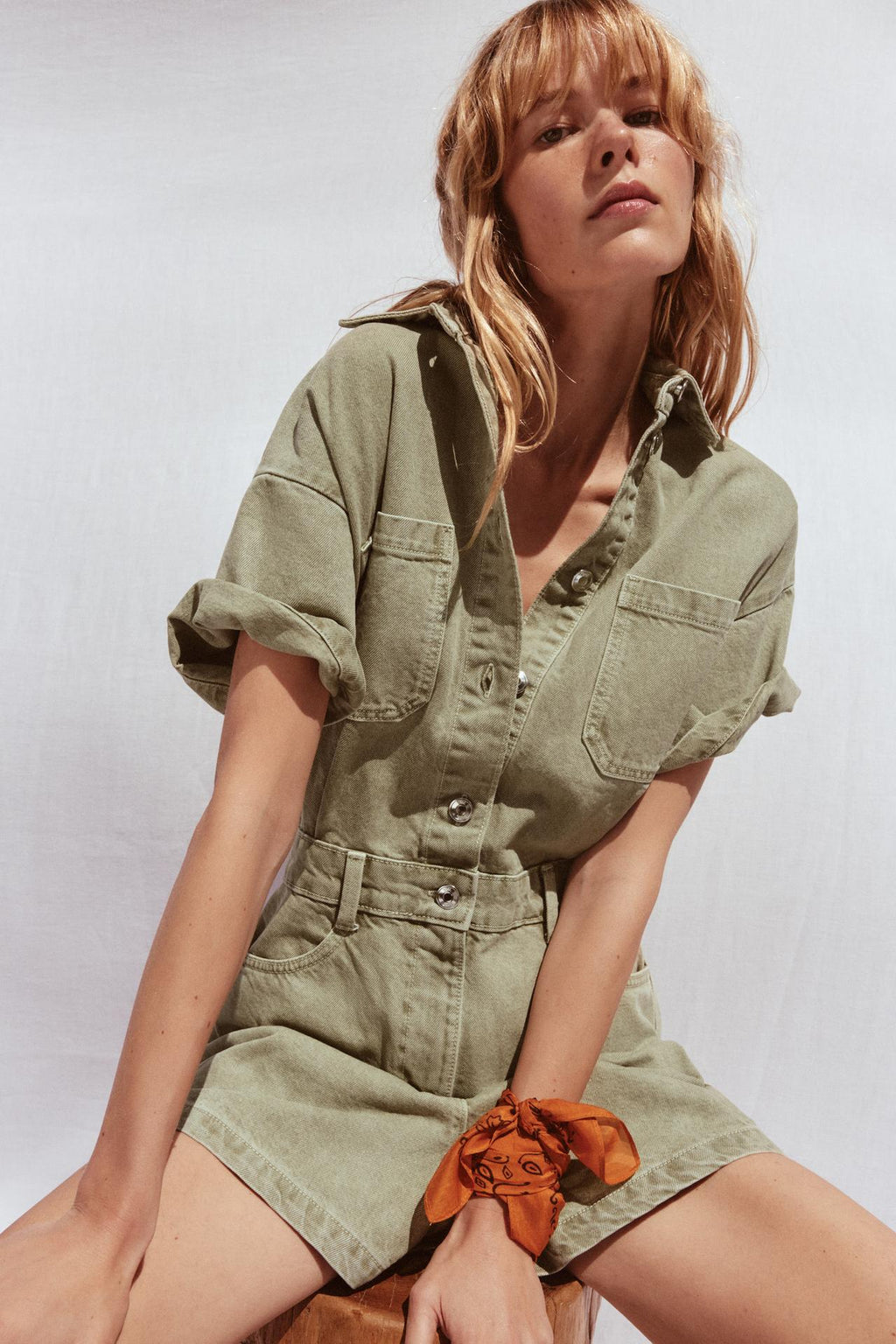 Denim Utility Playsuit with Chest Pockets – Women's Short Boilersuit