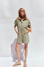 Denim Utility Playsuit with Chest Pockets – Women's Short Boilersuit