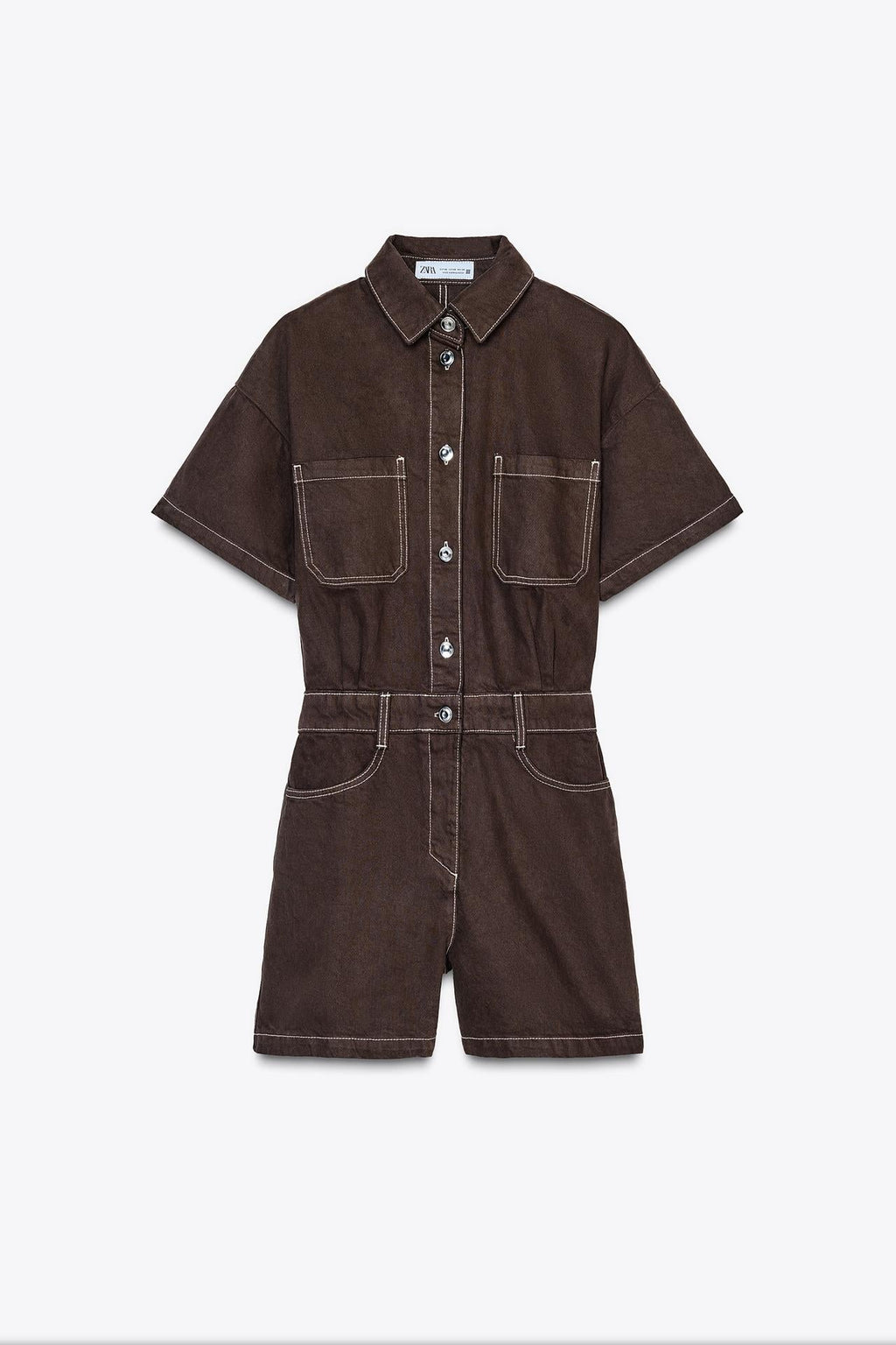 Denim Utility Playsuit with Chest Pockets – Women's Short Boilersuit