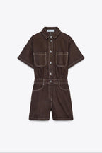 Denim Utility Playsuit with Chest Pockets – Women's Short Boilersuit