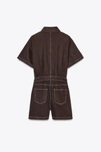 Denim Utility Playsuit with Chest Pockets – Women's Short Boilersuit