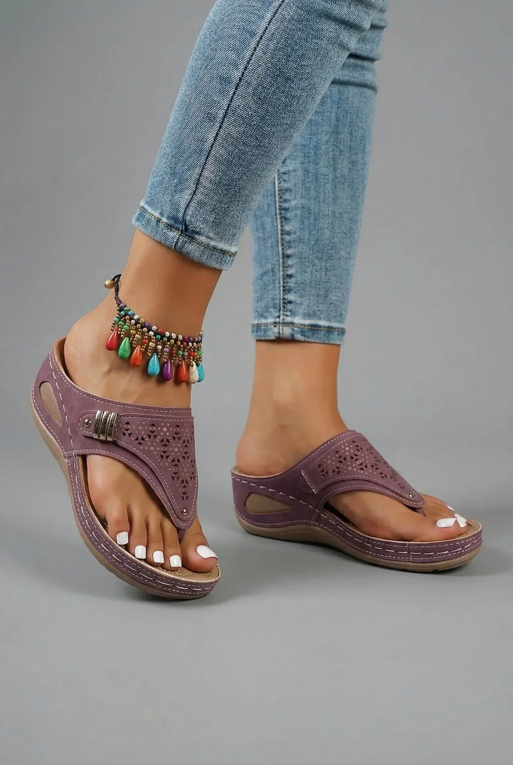 Wide Fit Wedge Toe Post Walking Sandals - Womens Comfort Sandals | Meave & Ivy