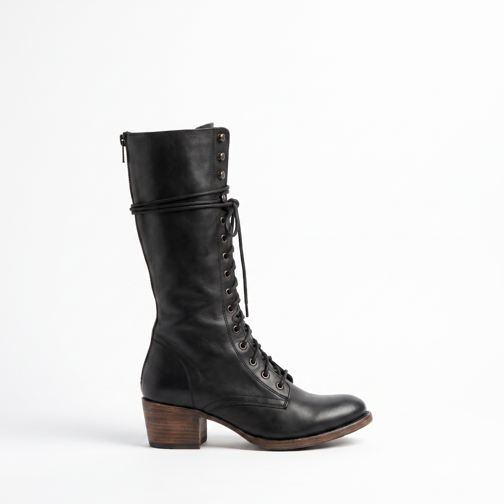 Lace-Up Knee-High Flat Boots with Bow Detail