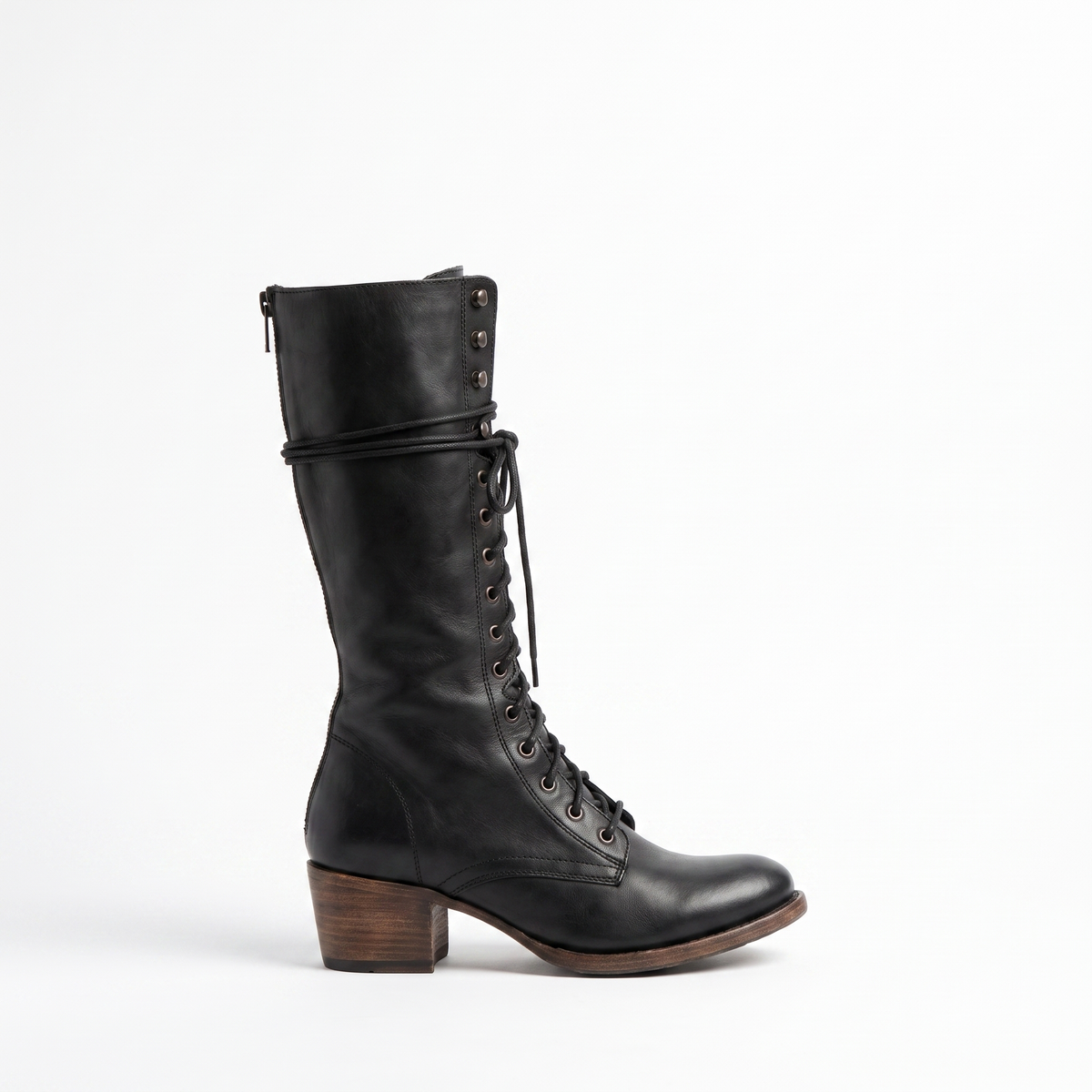 Lace-Up Knee-High Flat Boots with Bow Detail