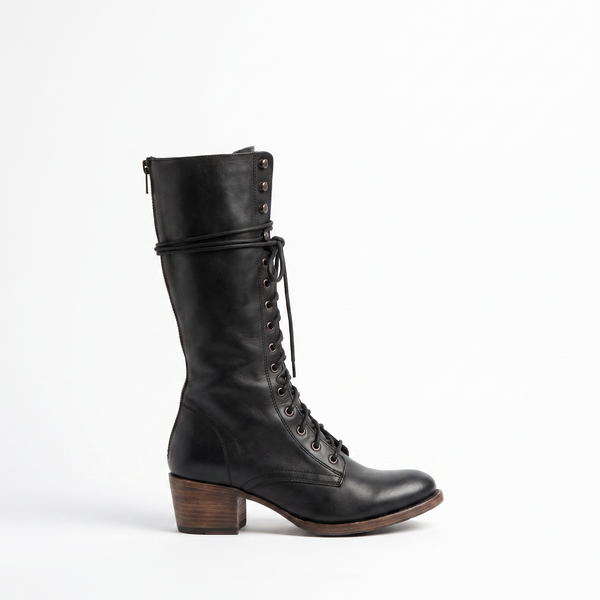 Lace-Up Knee-High Flat Boots with Bow Detail