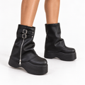 Women's Platform Mid-Calf Boots – Buckled Side-Zip Chunky Style
