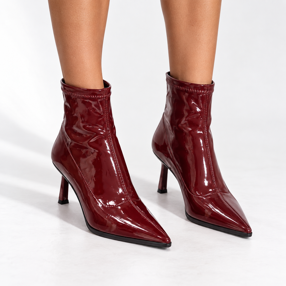 Women's Patent-Look Ankle Boots with Pointed Toes and Stiletto Heels