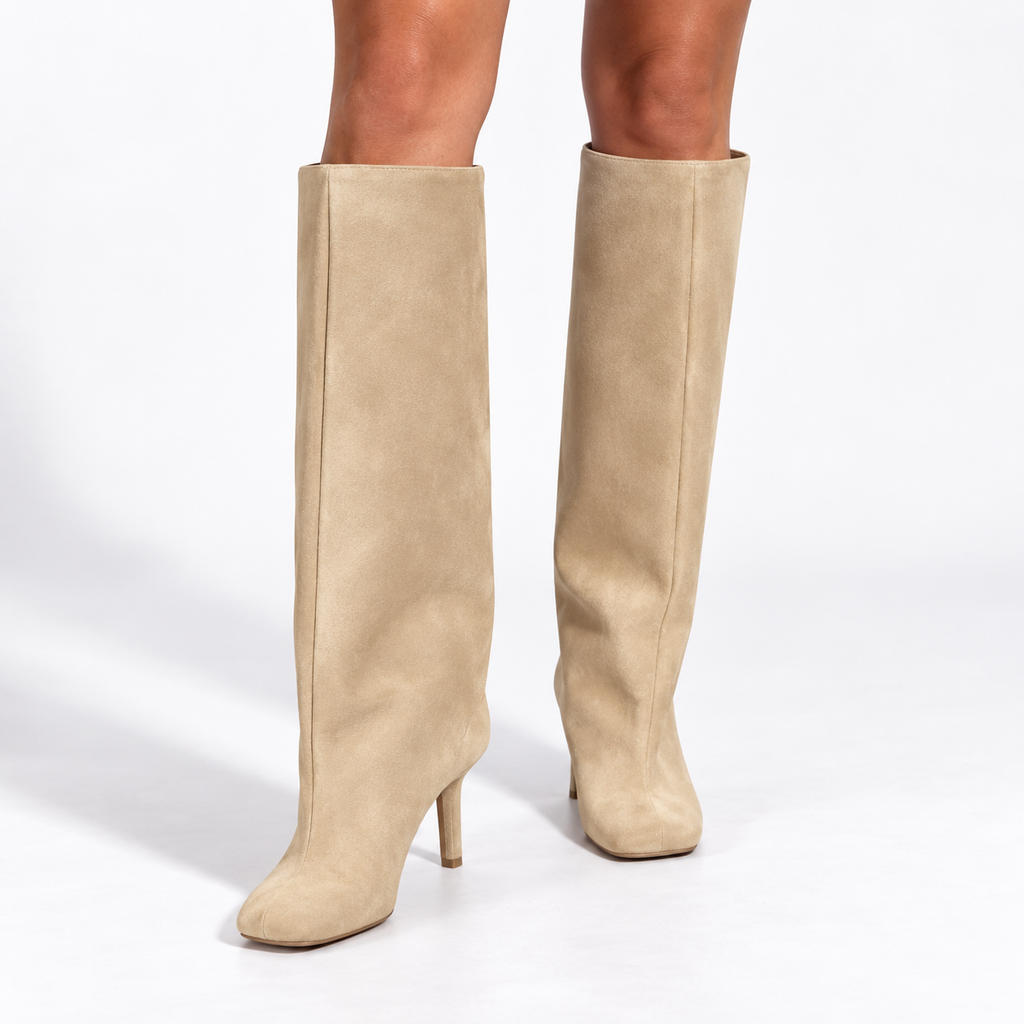 Women's suede-look Knee-High Boots – Square-Toe High-Heel Style