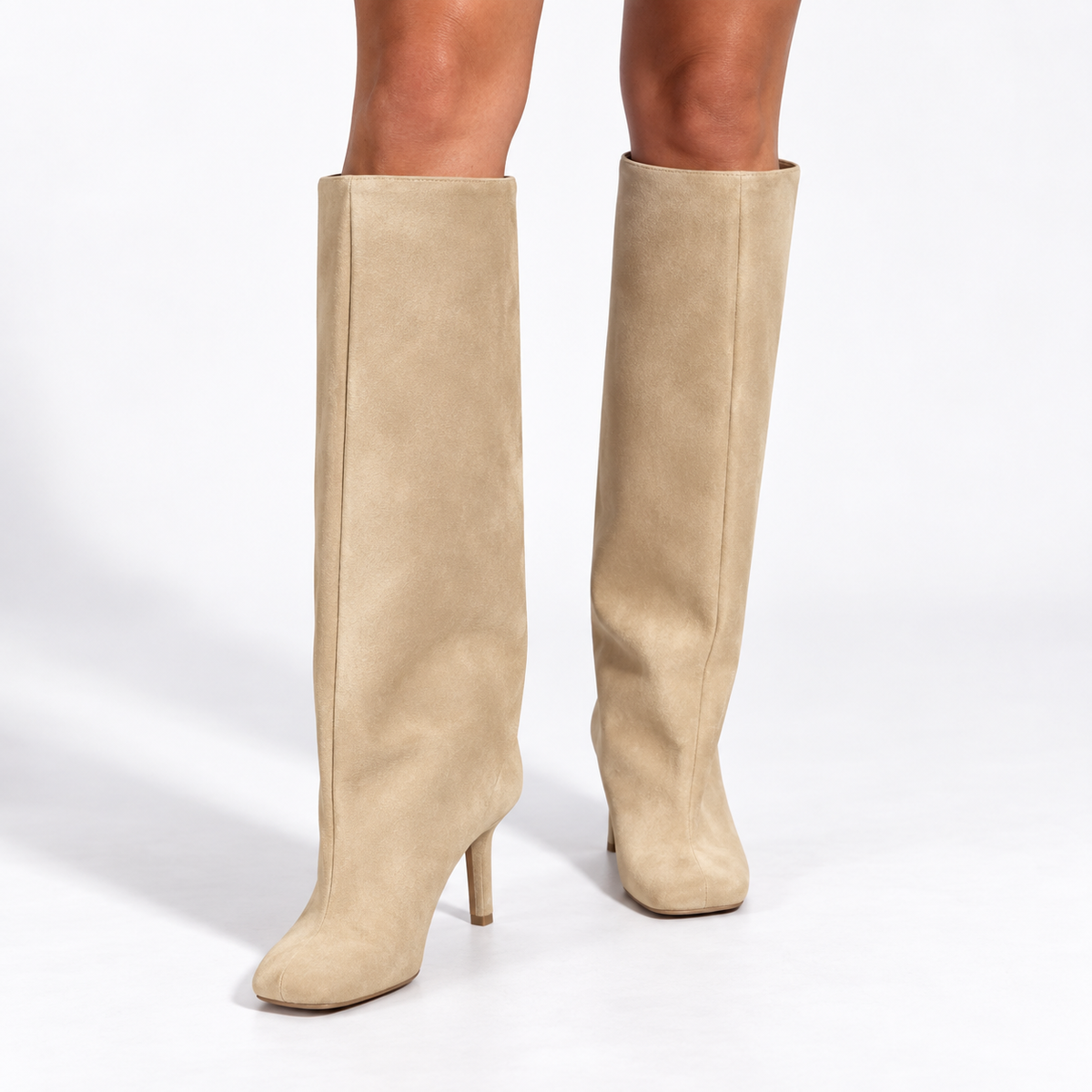 Women's suede-look Knee-High Boots – Square-Toe High-Heel Style