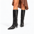 Women's Knee-High Faux Leather Boots – Pointed-Toe Slim-Heel Pull-On Style