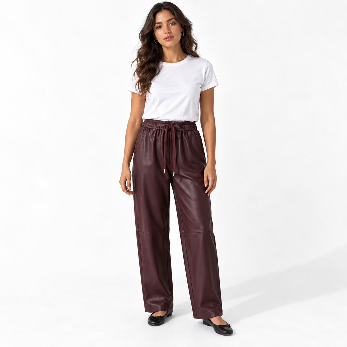 Women's High-Waist Faux Leather Tapered Trousers
