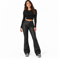 Women's High-Waisted Faux Leather Bootcut Trousers