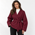 Women's Belted Wrap Jacket – V-Neck Wide-Sleeve Tailored Style