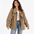 Women's Short Cape-Style Trench Jacket – Cotton Relaxed Layer