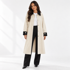 Women's Cotton-Blend Trench Coat with Pointed Collar and Buttoned Cuffs