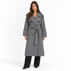 Women's Double-Breasted Belted Trench Coat with Wide Lapels