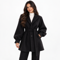 Women's Belted wool-blend-Blend Short Coat