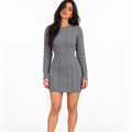 Women's Cable-Knit Bodycon Mini Dress – Cinched-Waist Crew-Neck Style