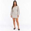 Women's Ribbed Knitted Mini Dress – Asymmetric-Hem Long-Sleeve Style