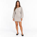 Women's Ribbed Knitted Mini Dress – Asymmetric-Hem Long-Sleeve Style