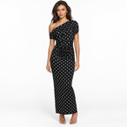 Women's One-Shoulder Polka-Dot Maxi Dress
