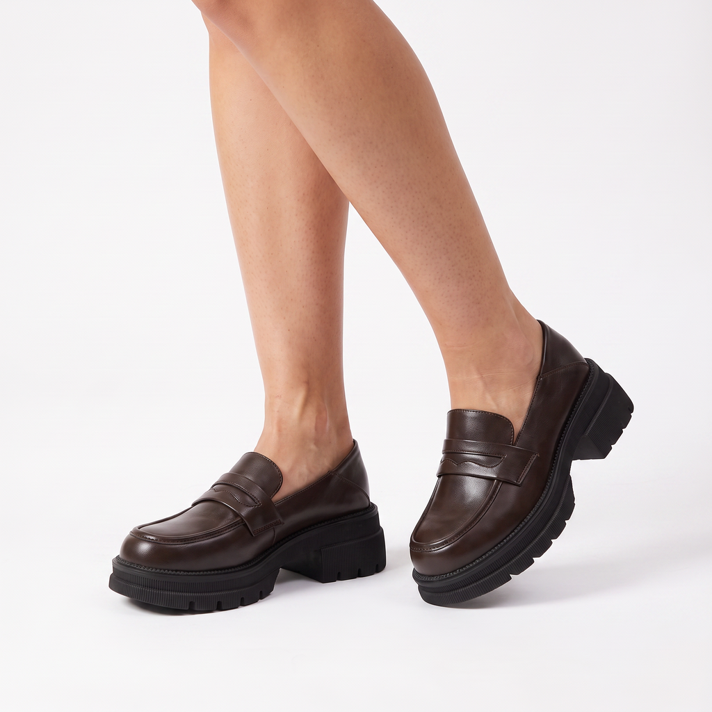 Chunky Platform Penny Loafers – Slip-On Leather-Look