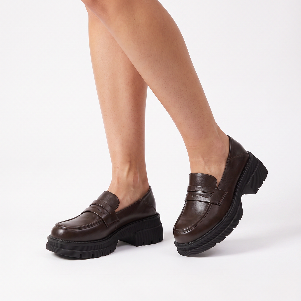 Chunky Platform Penny Loafers – Slip-On Leather-Look