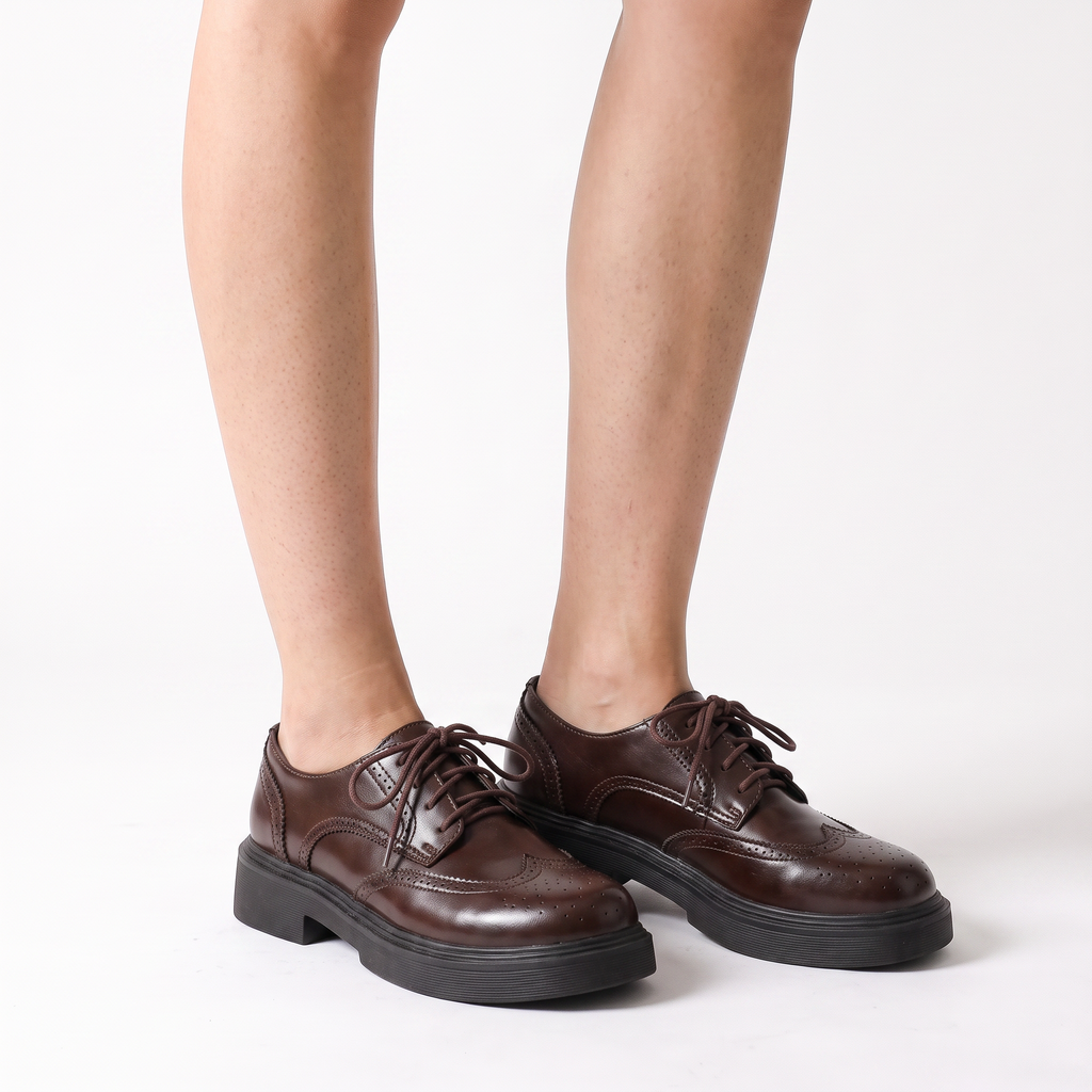Brogue Wingtip Platform Oxford Shoes – Leather-Look