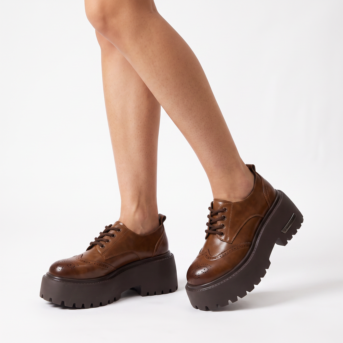 Colour-Washed Brogue Derby Shoes with Platform Sole