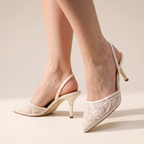 Floral Embroidered Mesh Slingback Heels – Pointed Toe