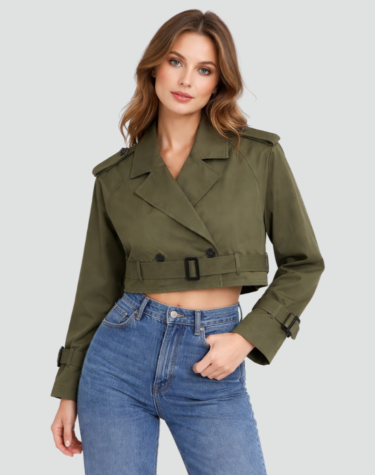 Short Cotton Trench Coat – Cropped Regular Fit