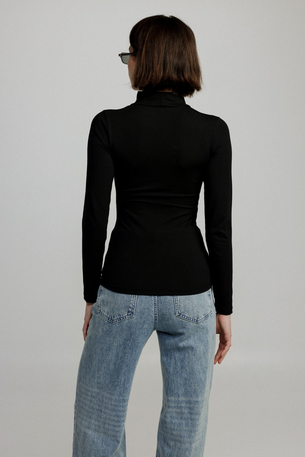 Mesh Panel High-Neck Top in Black - Slim Fit