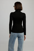 Mesh Panel High-Neck Top in Black - Slim Fit