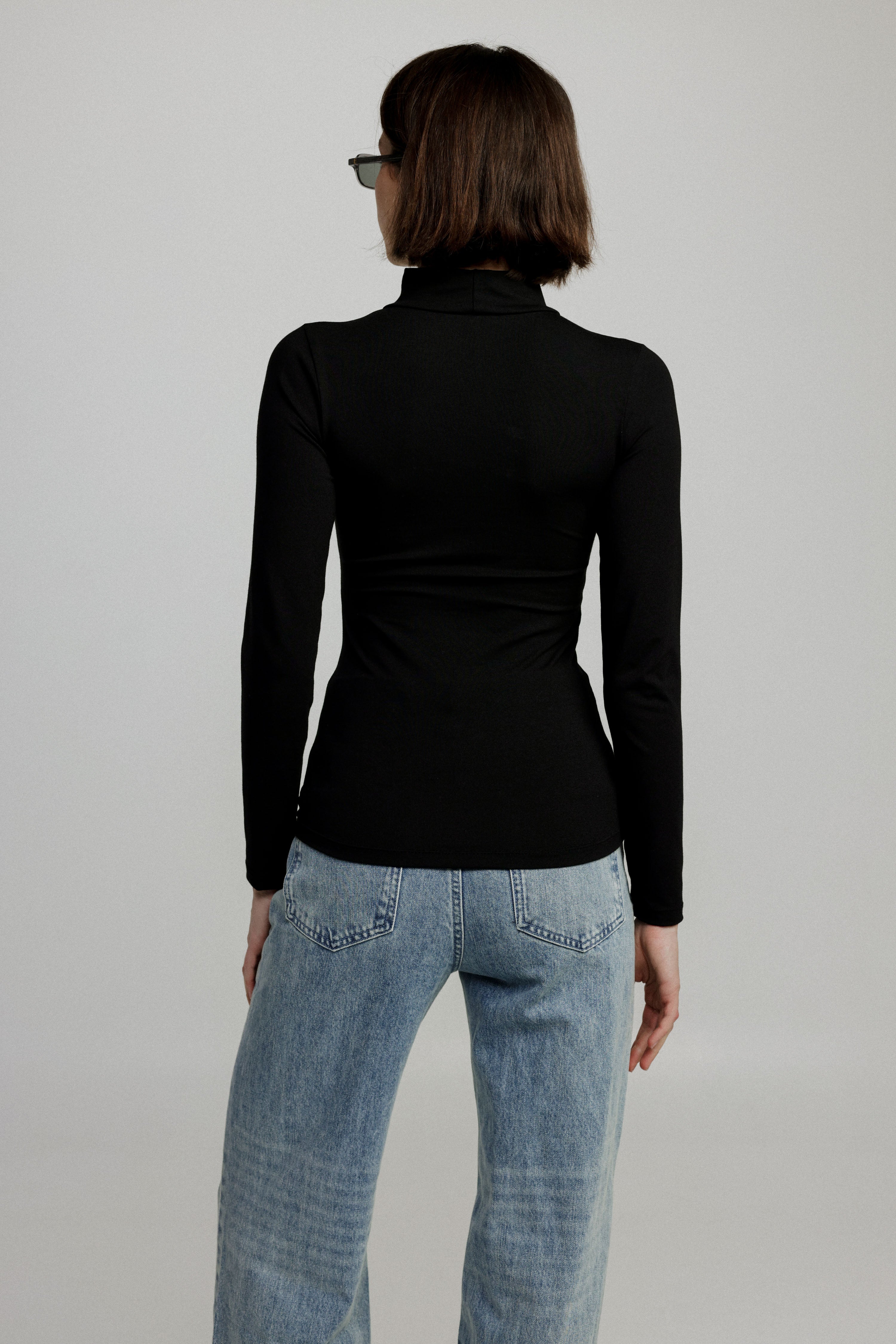 Mesh Panel High-Neck Top in Black - Slim Fit