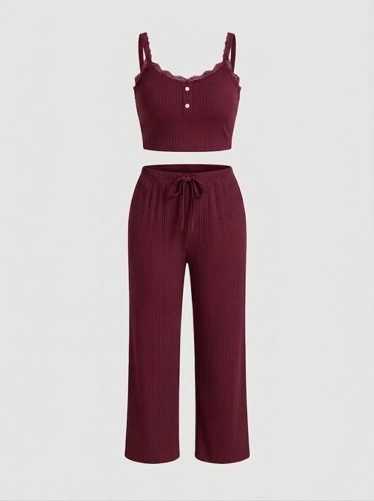 Women's Ribbed Camisole and Lounge Trousers Set