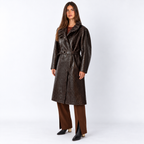 Women's leather-look Trench Coat with Wide Buckled Belt
