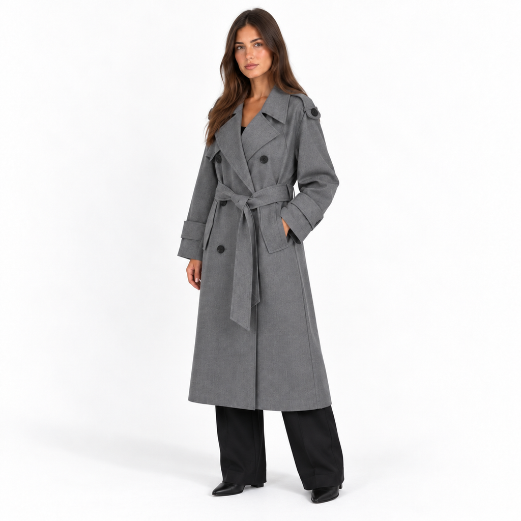Women's Double-Breasted Belted Trench Coat with Wide Lapels