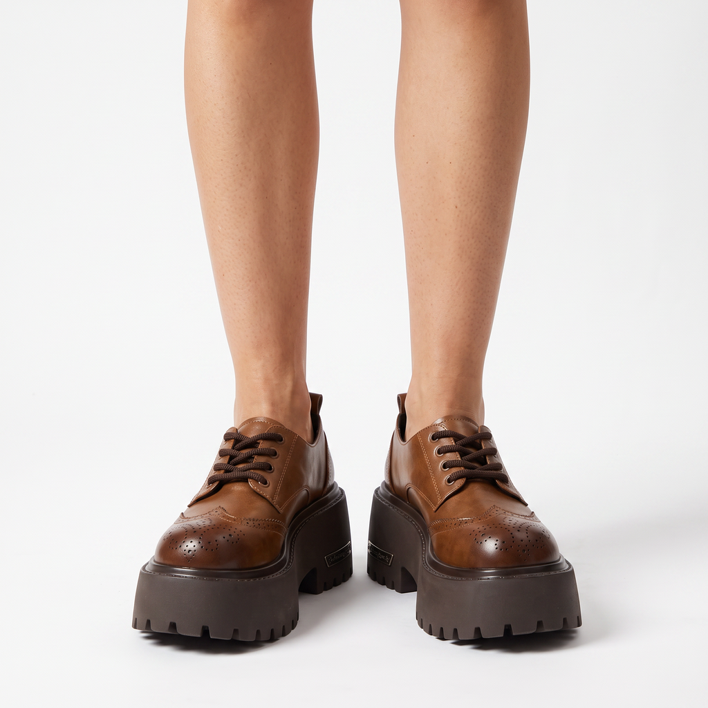 Colour-Washed Brogue Derby Shoes with Platform Sole