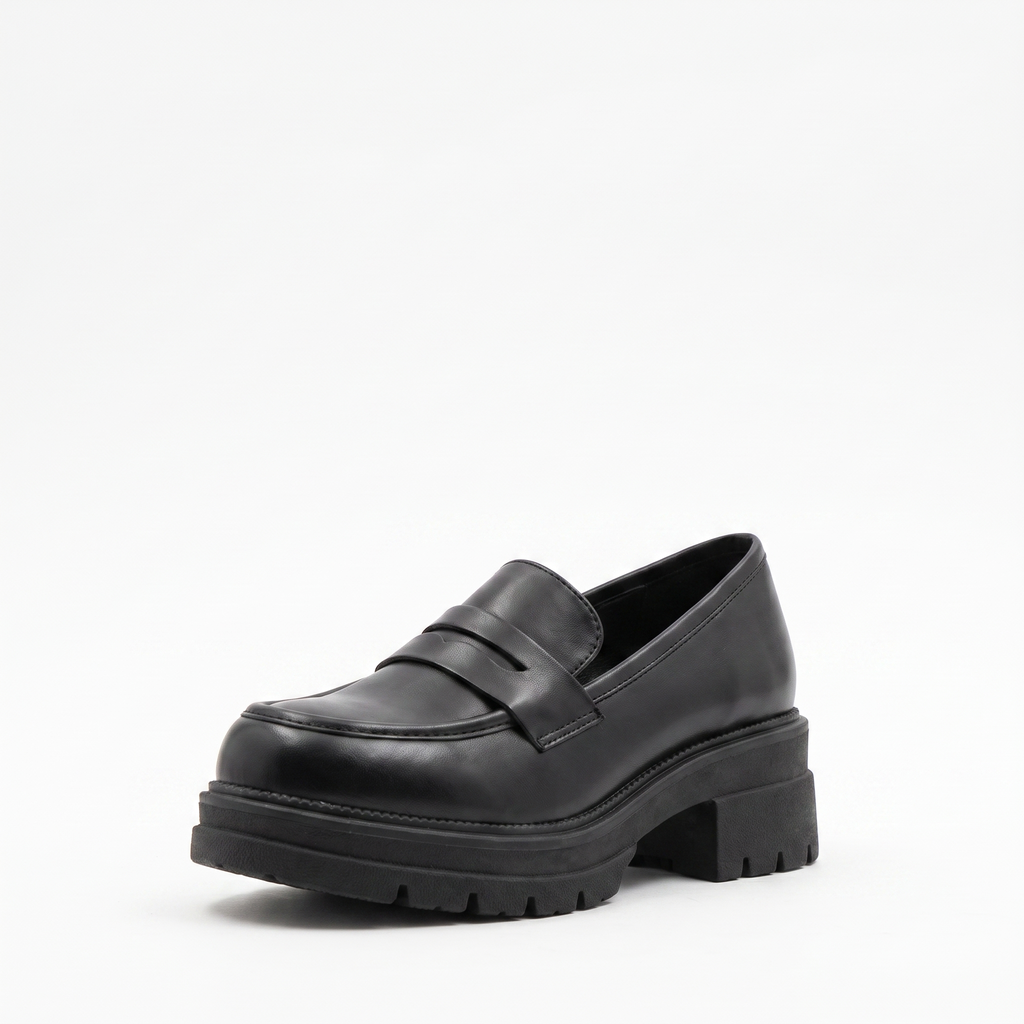 Chunky Platform Penny Loafers – Slip-On Leather-Look
