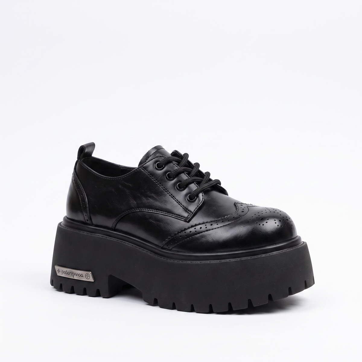 Colour-Washed Brogue Derby Shoes with Platform Sole