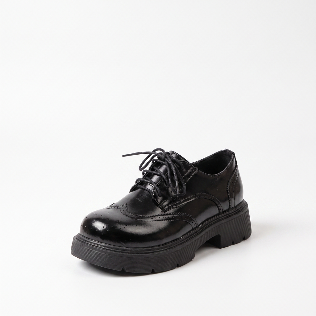 Brogue Wingtip Platform Oxford Shoes – Leather-Look