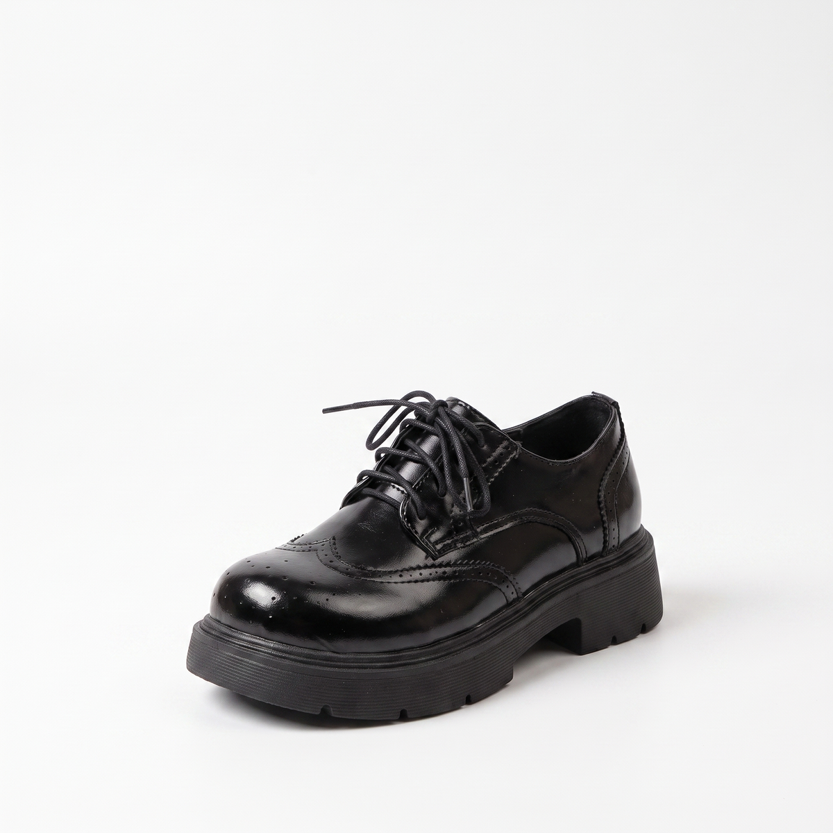Brogue Wingtip Platform Oxford Shoes – Leather-Look