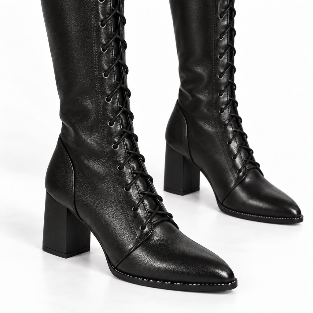 Women's Knee-High Faux Leather Lace-Up Boots