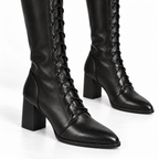 Women's Knee-High Faux Leather Lace-Up Boots