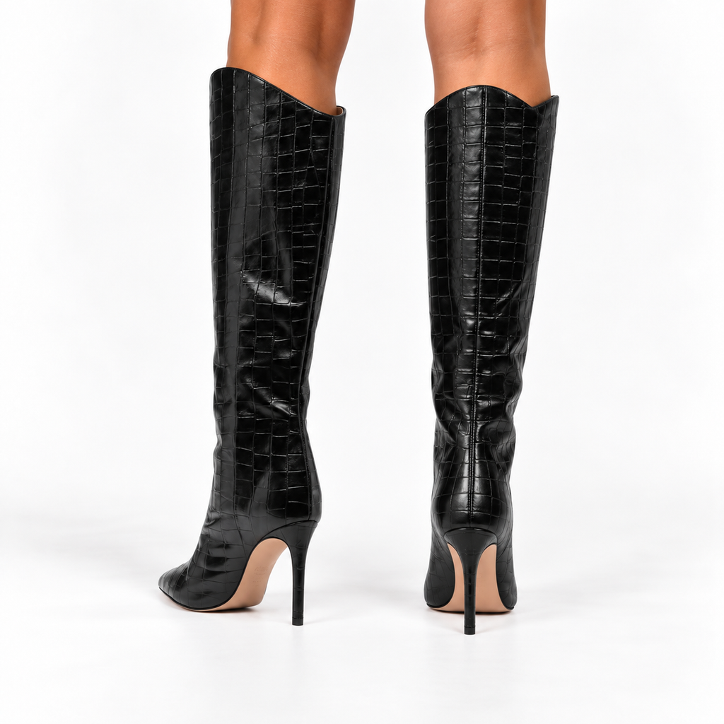 Women's Croc-Effect Stiletto Mid-Calf Boots